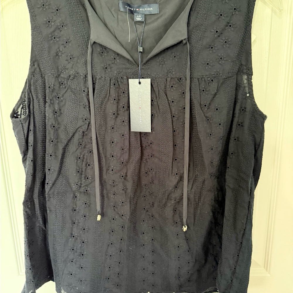 Tommy Hilfiger Navy Sleeveless Tank Top with Mandarin Collar